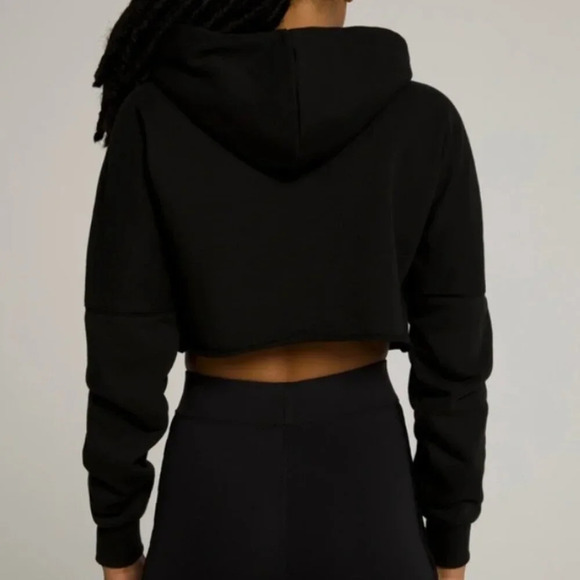 GOOD AMERICAN Ruched Crop Black Hoodie size 2/ medium - Picture 9 of 11